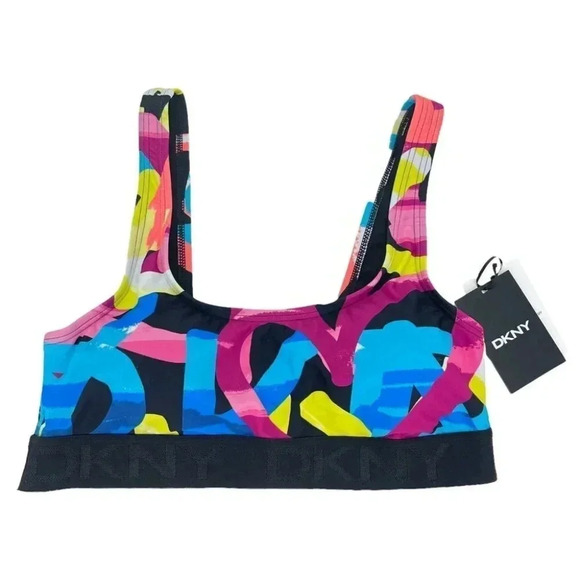 DKNY Grafitti Printed Logo Band Swimsuit Top Size Medium - Picture 2 of 5